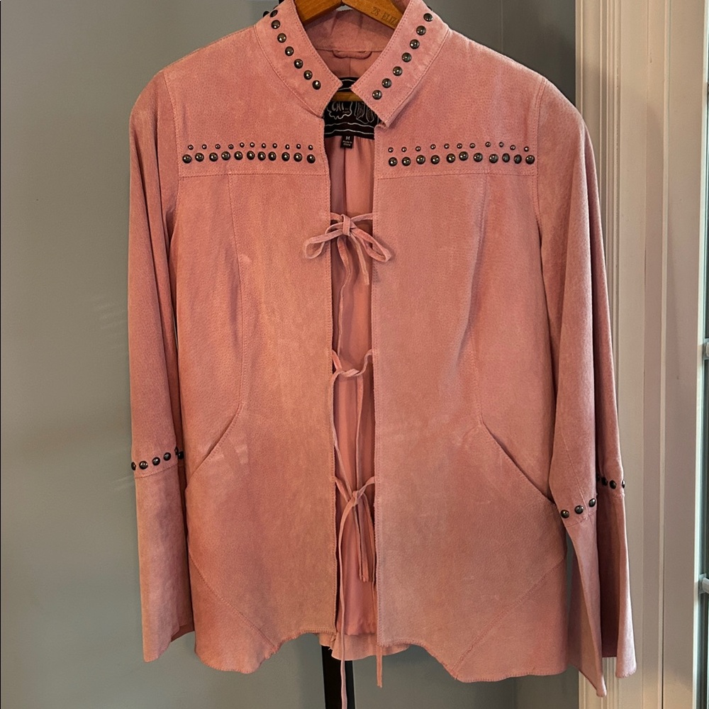 NWT 💖 Suede Jacket 💖 Rose Pink Distressed Chi by Falchi Fringe